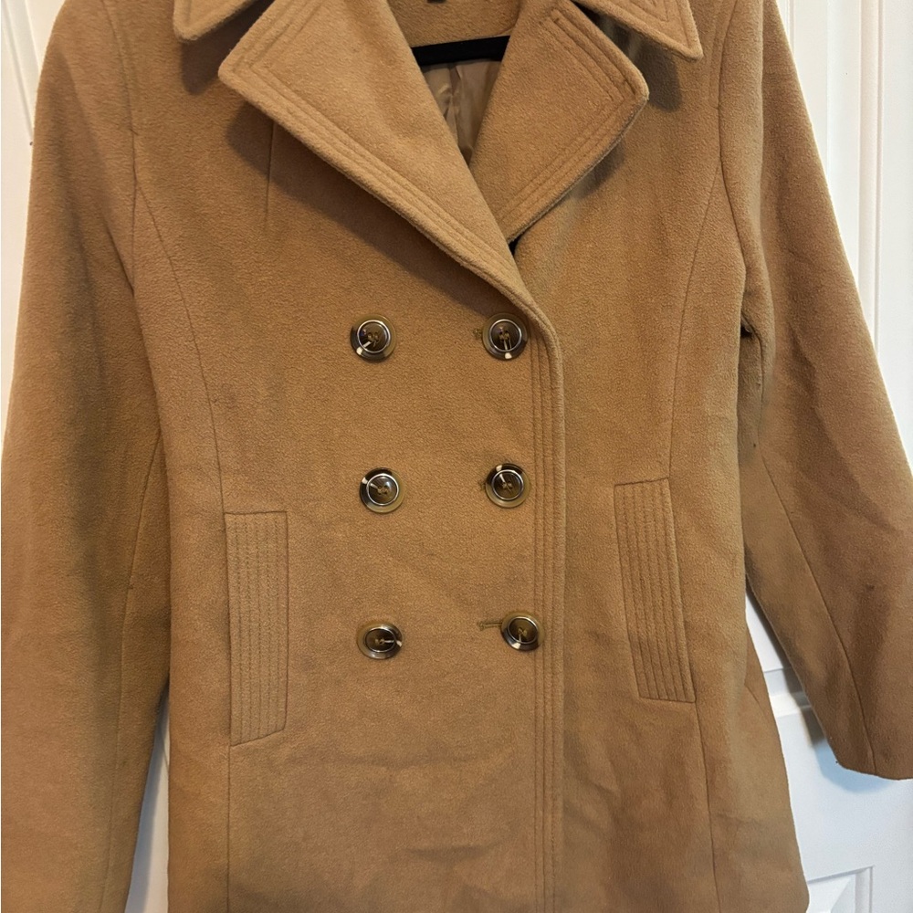Kenneth Cole Tan Double-Breasted Pea Coat